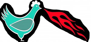 Fire-breathing chicken logo