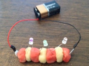 Example of Squishy Circuit with LEDs in Series.