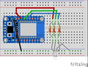 CheerLights with Huzzah wiring diagram.